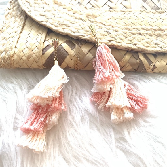 Fashionista21 Jewelry - New Multi Layered Fringe Tassel Pink Drop Earrings